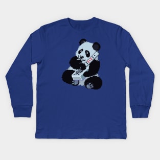 Mahjong Panda Pixel Art Kids Long Sleeve T-Shirt